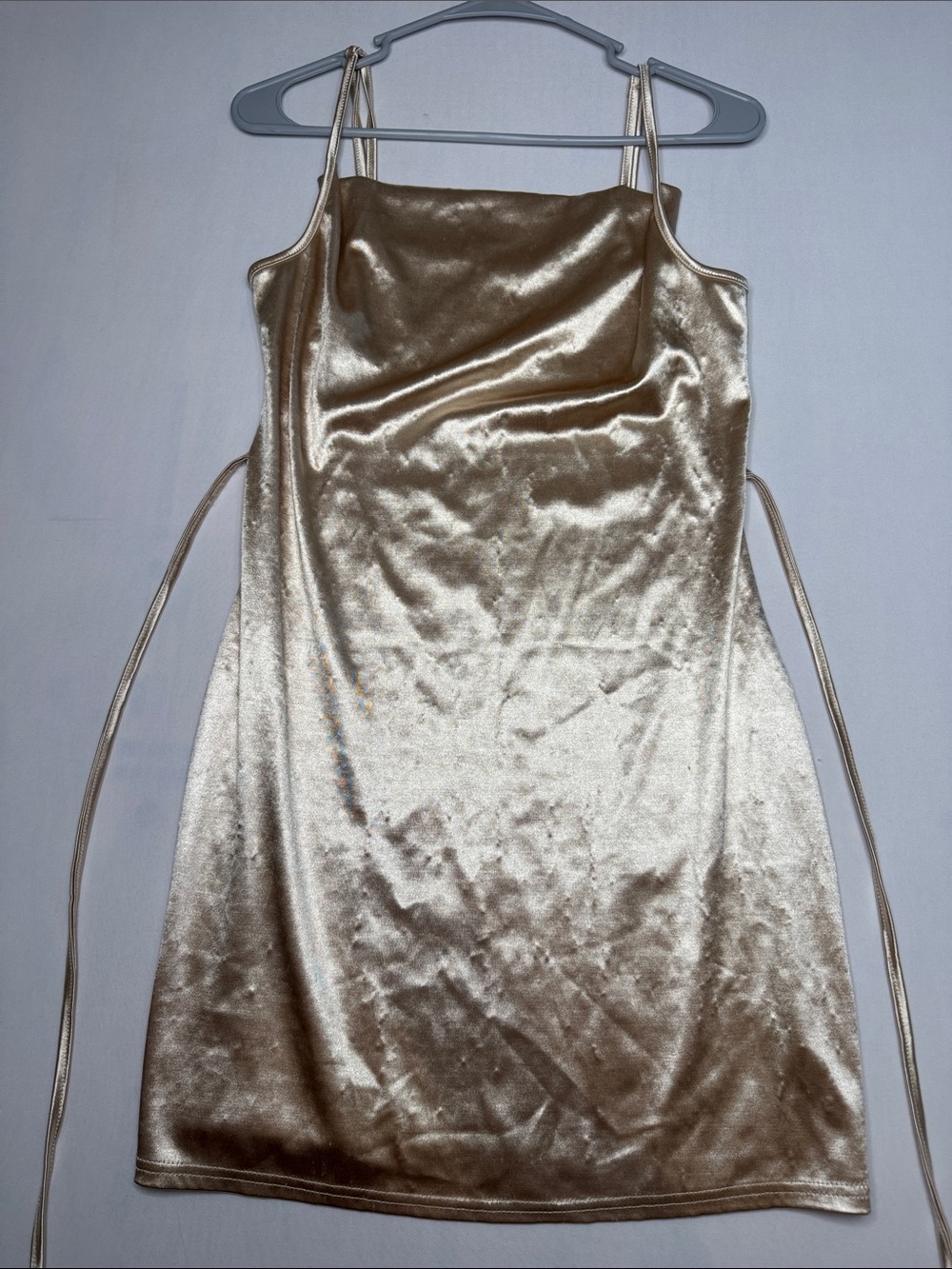 Zaful Gold Velvet Mini Slip Dress with Spaghetti Straps